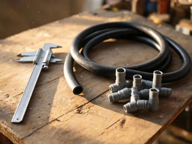 Hose and fittings being measured before irrigation purchasing